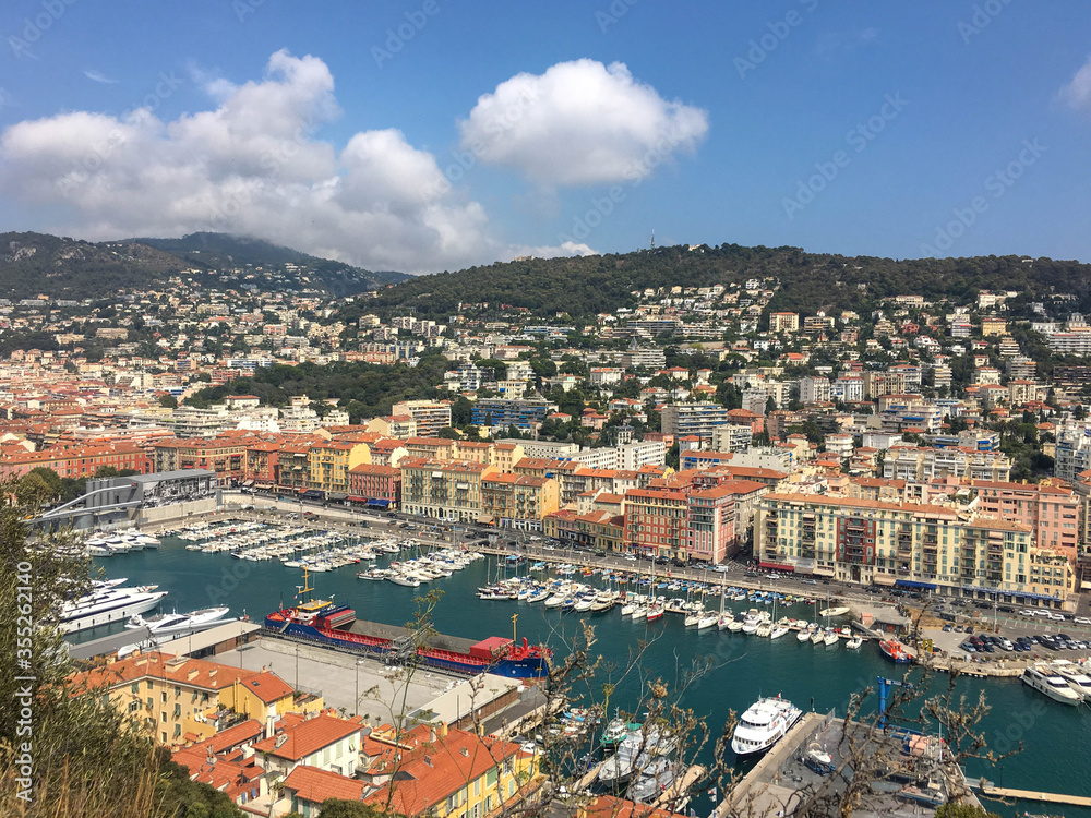 Landscape of Port de Nice and the Mediterranean sea, bay of Angels, Nice, France