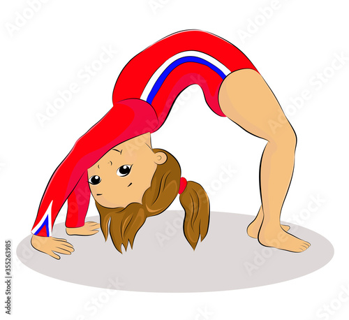 Vector İllustration Of a Gymnastgirl Building Bridge