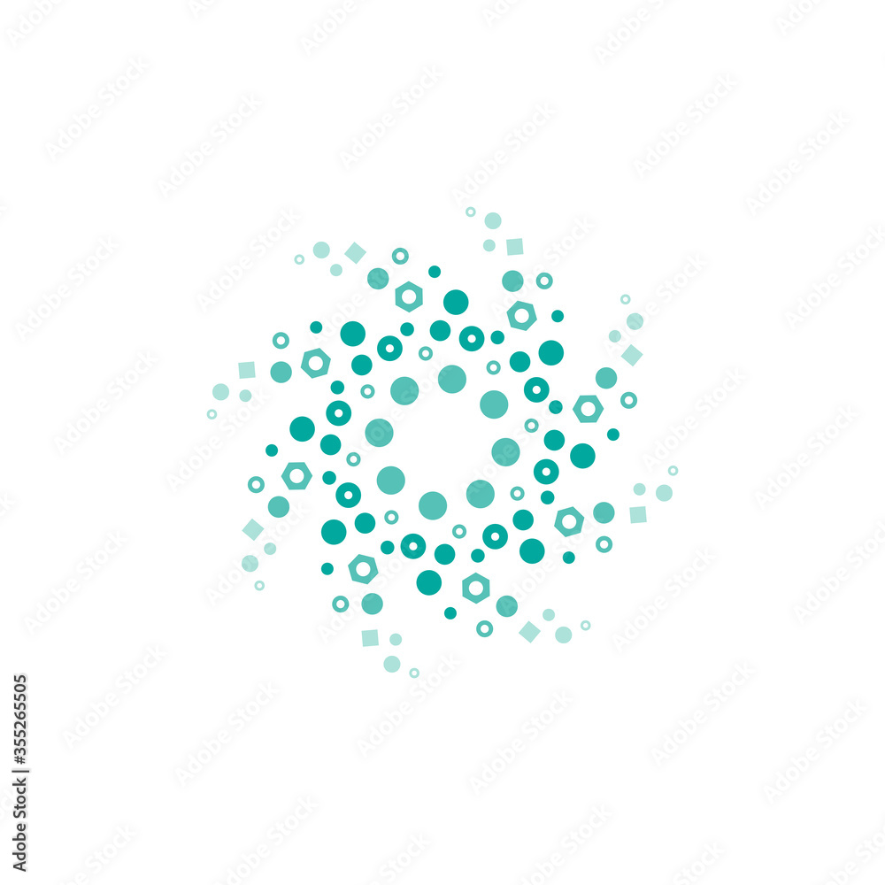 Blue energy round logo isolated on white. Circles and dotes abstract shape. Blue energy round logo isolated on white. Circles and dotes abstract shape.
