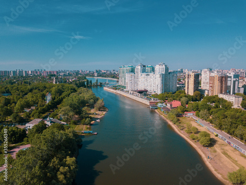 Russioa, Krasnodar cityscape and Kuban river from aerial view. Krasnodar region, Russia © Quatrox Production