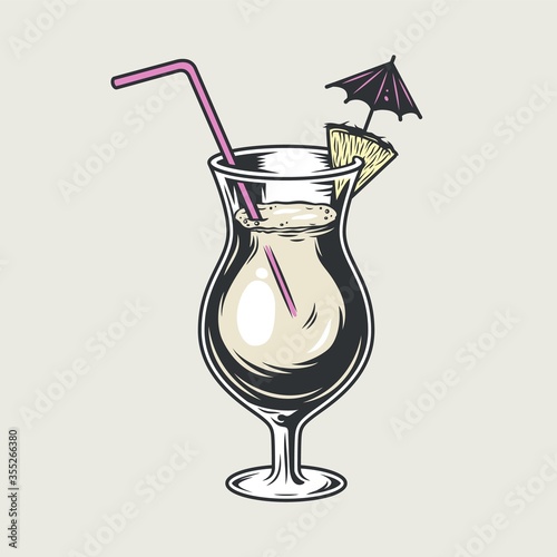 Cocktail glass pina colada with umbrella straw