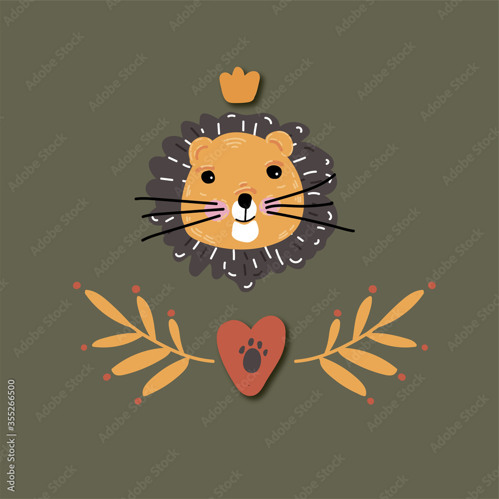 lion flat-styled for the design of postcards, children's printing and drawing on fabric, a poster and a greeting card lion flat-styled for the design of postcards, children's printing and drawing on fabric, a poster and a greeting card