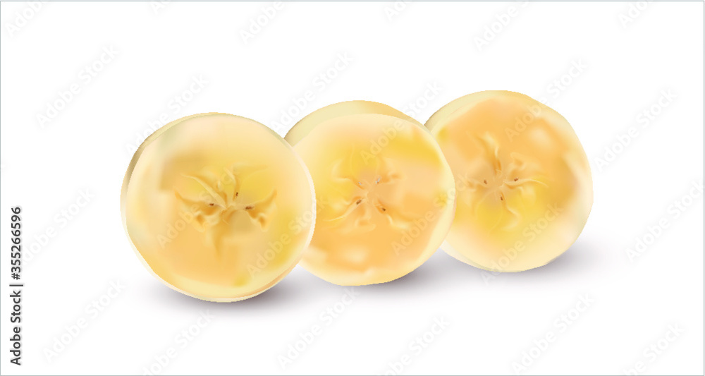 Vector image of Banana Slice.Realistic banana on the white background.Banana icon. Vector image of Banana Slice.Realistic banana on the white background.Banana icon.