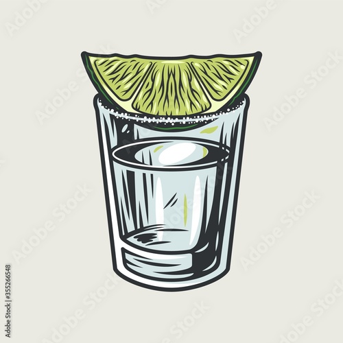 Tequila cocktail shot with lime and salt