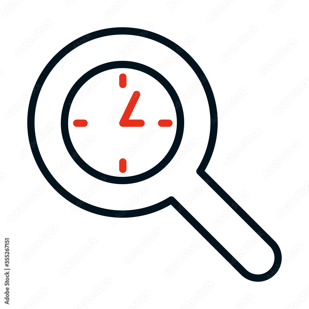 magnifying glass clock icon, half line half color style magnifying glass clock icon, half line half color style