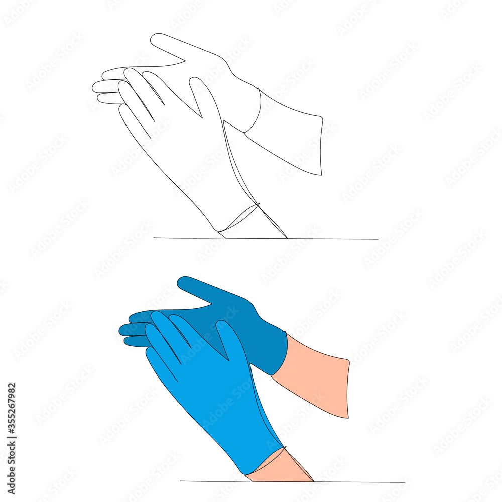 medical gloves blue continuous line drawing medical gloves blue continuous line drawing