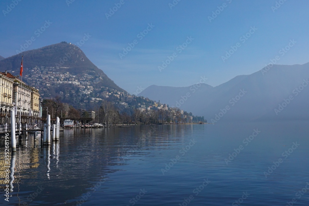 Lugano and lake Lugano in Ticino in Switzerland Lugano and lake Lugano in Ticino in Switzerland