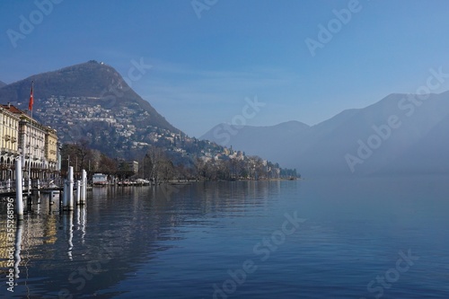 Lugano and lake Lugano in Ticino in Switzerland