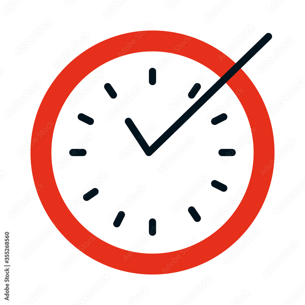 check mark on clock icon, half line half color style check mark on clock icon, half line half color style