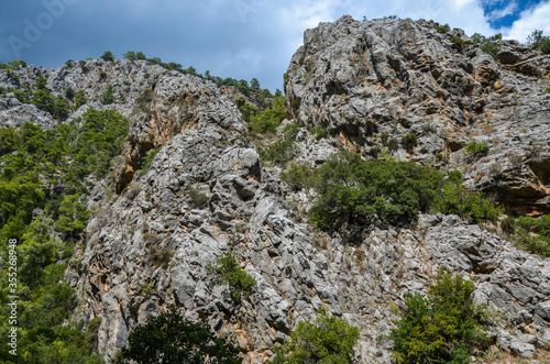 Landscape of the Taurus mountains covered by trees on famous Likya Yolu tourist way in Turkey