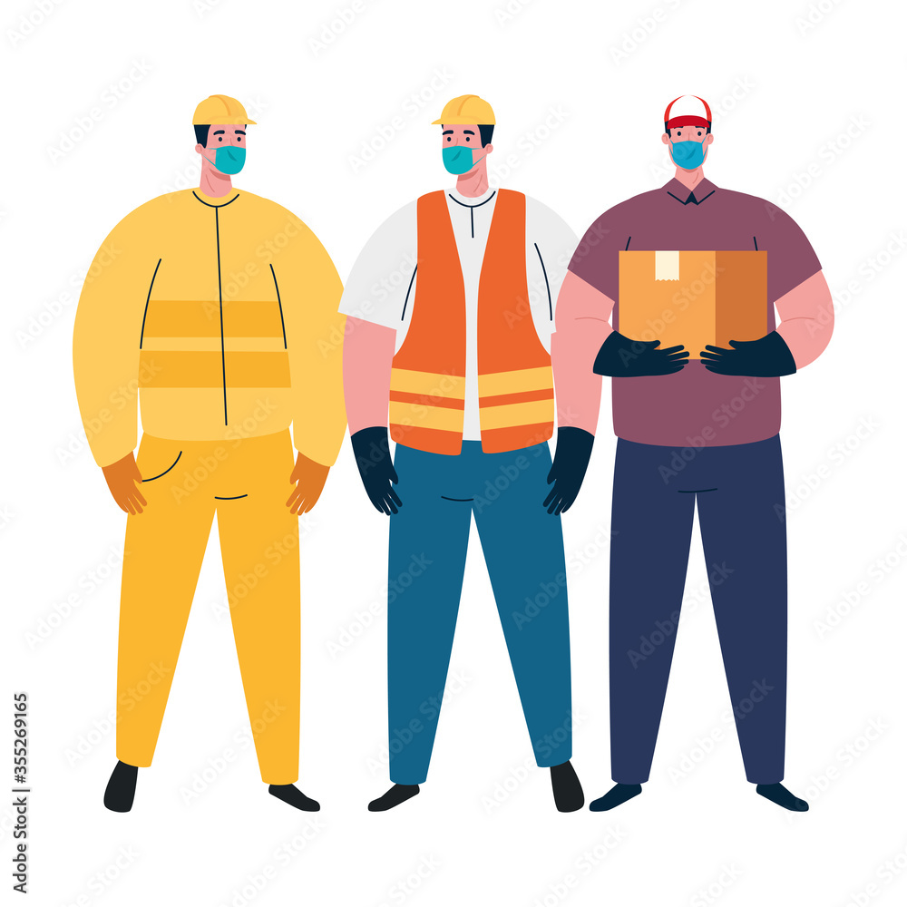 male constructers and delivery man with masks vector design male constructers and delivery man with masks vector design