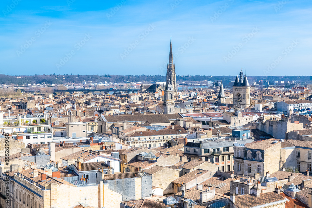 Bordeaux in France, aerial view of the Saint-Michel basilica and the Grosse Cloche in the center

