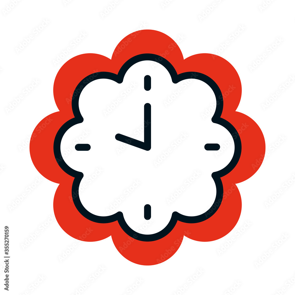 clock in flower shape icon, half line half color style clock in flower shape icon, half line half color style