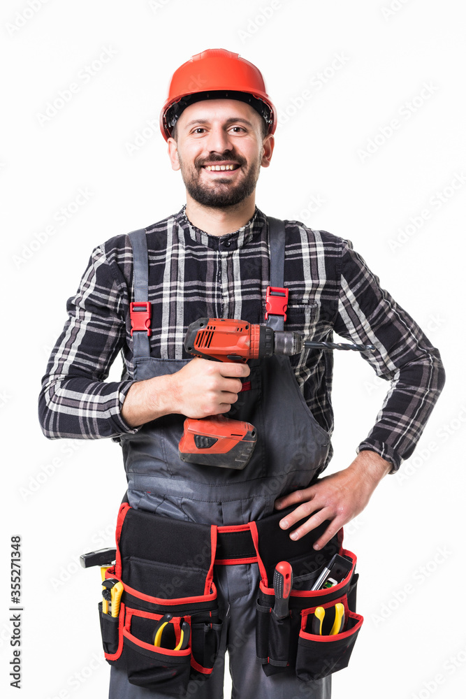 Handyman with drill isolated on white background Handyman with drill isolated on white background