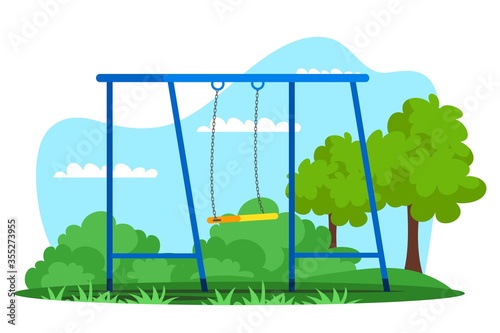 Empty swing on playground in natural green park