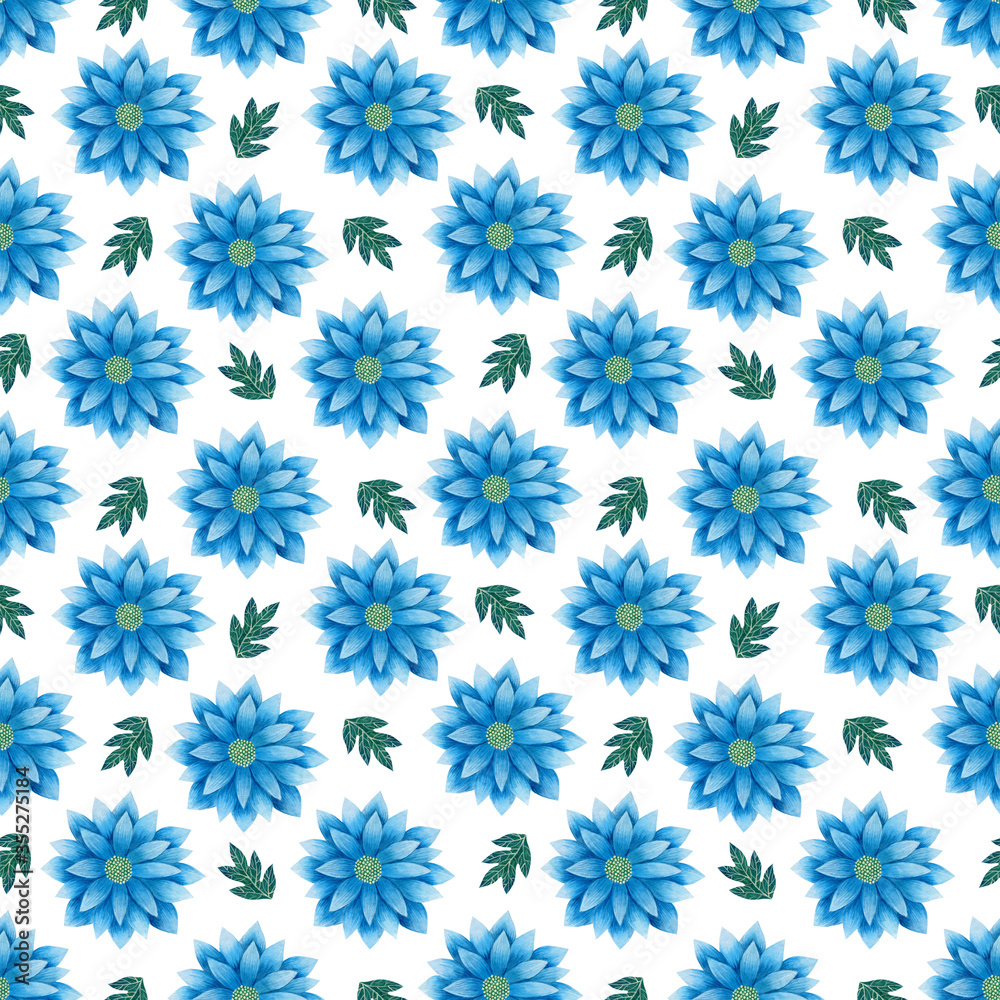 Watercolor seamless pattern of blue flowers on a white background. Watercolor seamless pattern of blue flowers on a white background.
