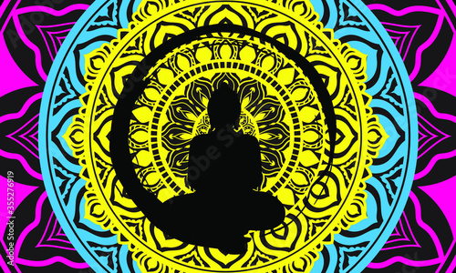 Lord Buddha graphic illustration with mandala background vector graphic. photo