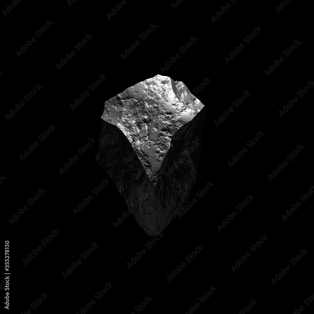 Fototapeta premium asteroid or meteorite in outer space on a black background, 3D rendering, banner or wallpaper