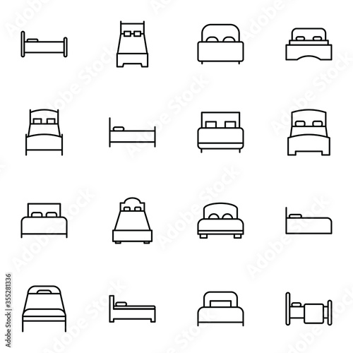 Bed, bed room icon set. Simple couch, spring bed, hotel icons sign vector illustration.