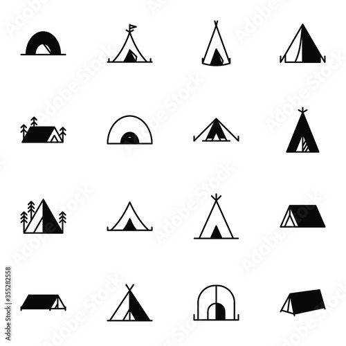 Tent icon set. Simple camp solid line icons sign, vector illustration.