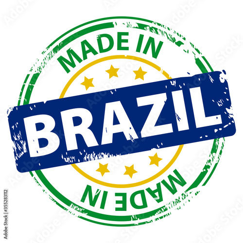 Made in the Brazil rubber stamp icon isolated on white background. Manufactured or Produced in Federative Republic of Brazil.