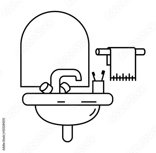 Sink in the bathroom. Linear illustration. Bathroom interior