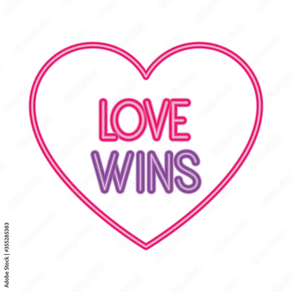 love wins inside heart design, Pride day love sexual orientation and identity theme Vector illustration