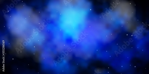 Dark BLUE vector background with small and big stars. Decorative illustration with stars on abstract template. Best design for your ad, poster, banner.