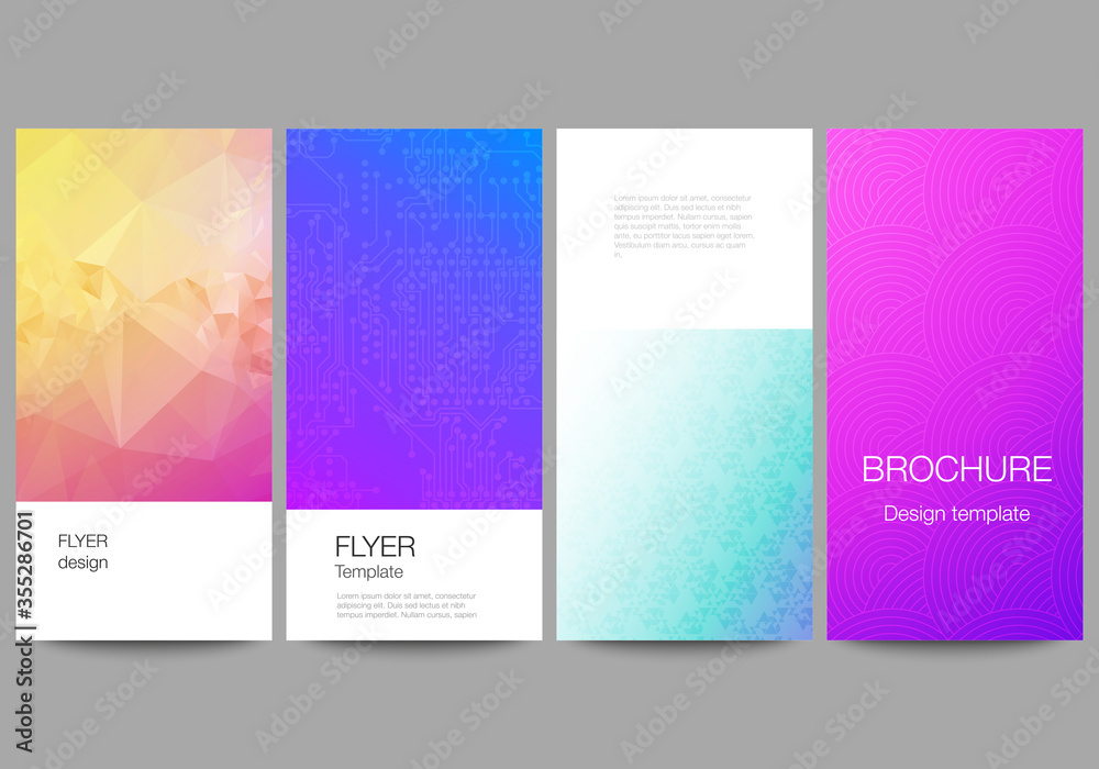 The minimalistic vector illustration of the editable layout of flyer, banner design templates. Abstract geometric pattern with colorful gradient business background.