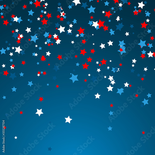 Celebration confetti in national colors of USA. Holiday confetti in US flag colors. 4th July independence day background