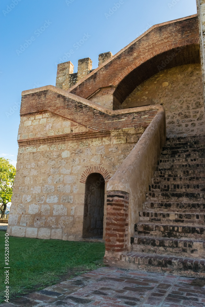 Old narrow stairs in a fortress in the colonial zone of Santo Domingo.