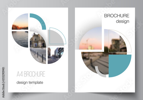 Vector layout of A4 cover mockups design templates for brochure, flyer layout, booklet, cover design, book, brochure cover. Background with circle round banners. Corporate business concept template.
