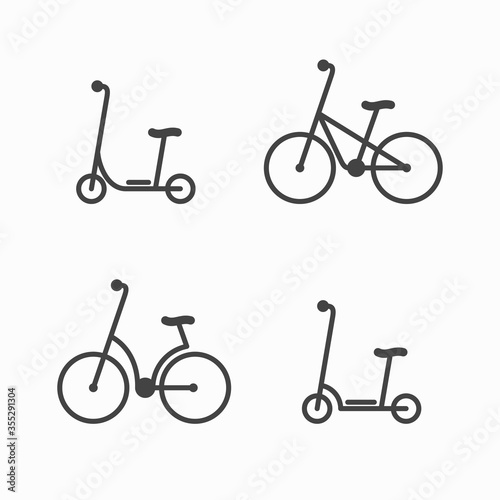 Alternative city transport icons. Electric scooter and bicycle. Modern eco friendly vehicles set