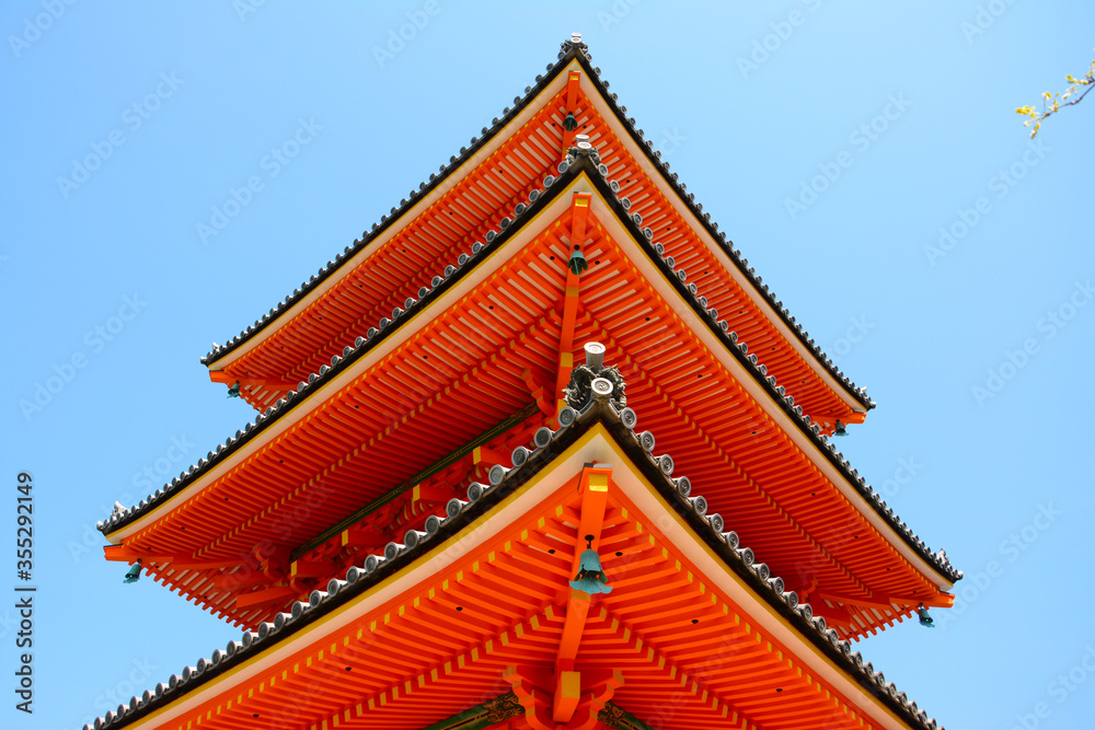 Red roof of temple in Kyoto in sunny day Red roof of temple in Kyoto in sunny day