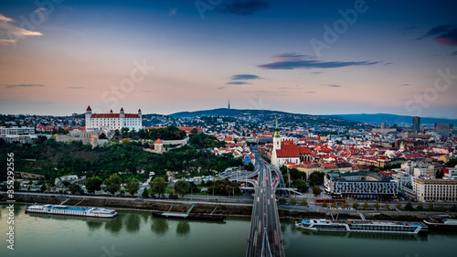 Photography View with the Castle and Old Town at Sunset as Seen from Observation Deck in Bra
