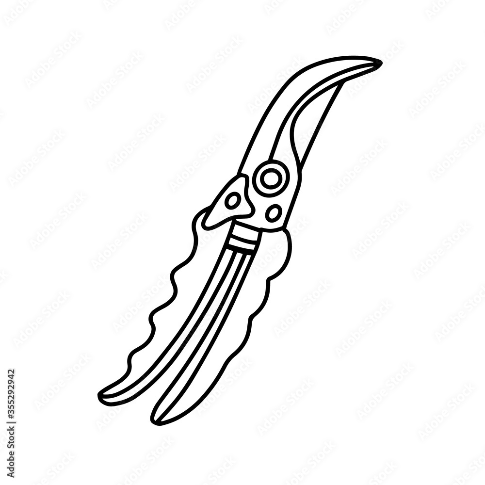 shears-secateurs isolated on a white background. Garden tools for working with flowers and shrubs. Hand-drawn vector illustration in the Doodle style.