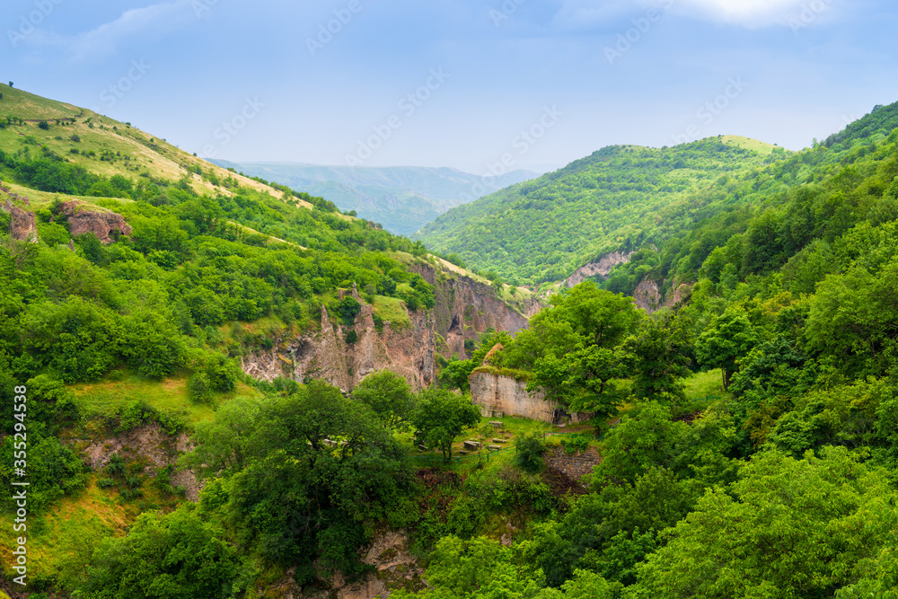 Picturesque mountains of Armenia, beautiful landscapes of Khndzoresk city on a summer day