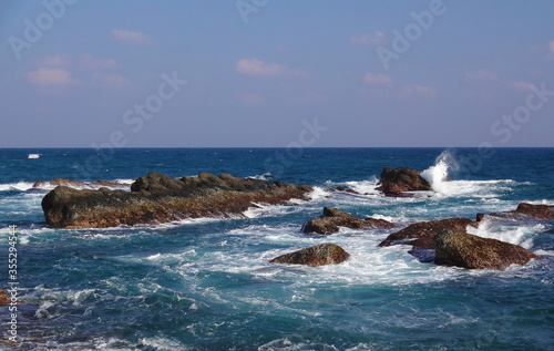 Black rocks in the pacific ocean in Taitung of Taiwan