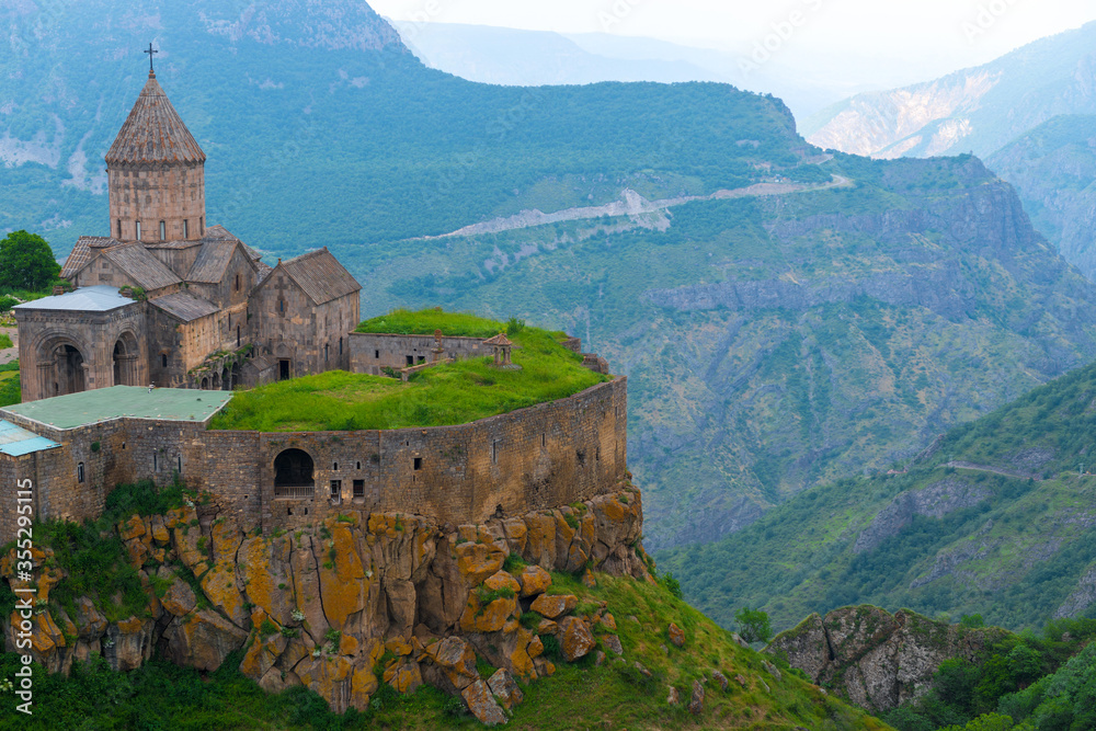 Panoramic view of Tatev monastery and mountains of Armenia