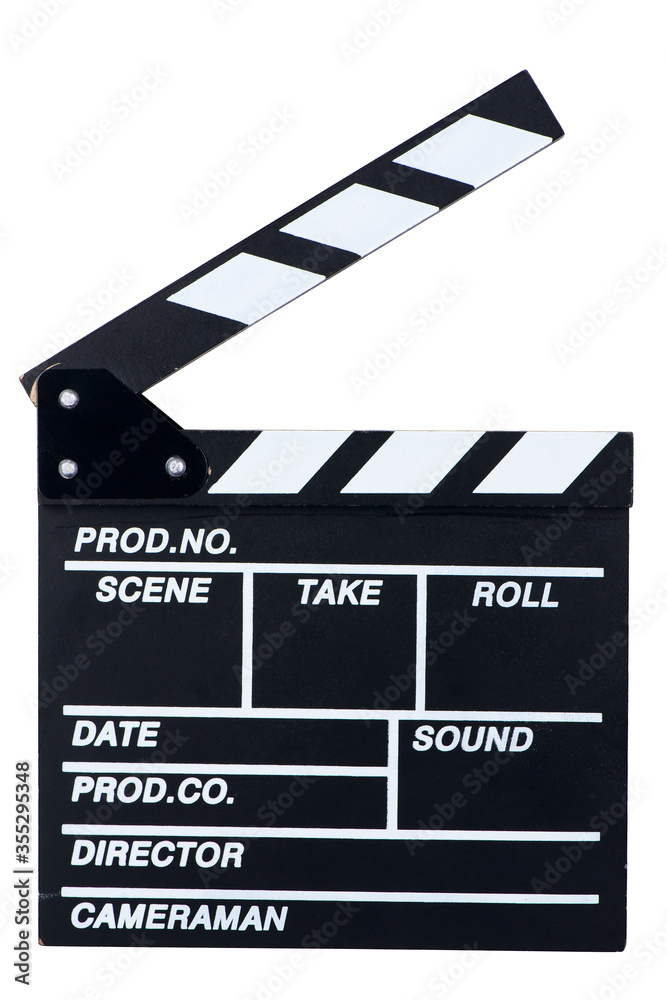movie clapper board on white background isolated close-up