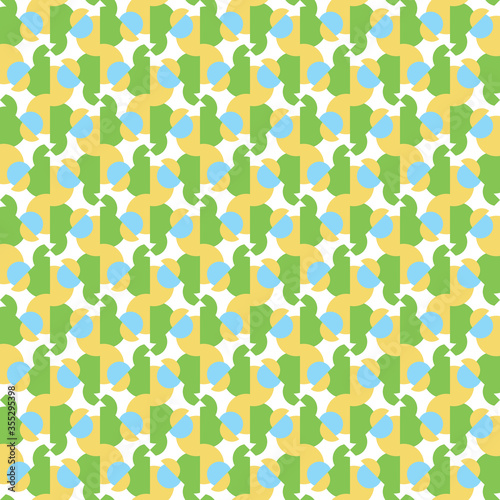 Vector seamless pattern texture background with geometric shapes, colored in green, yellow, blue, white colors.
