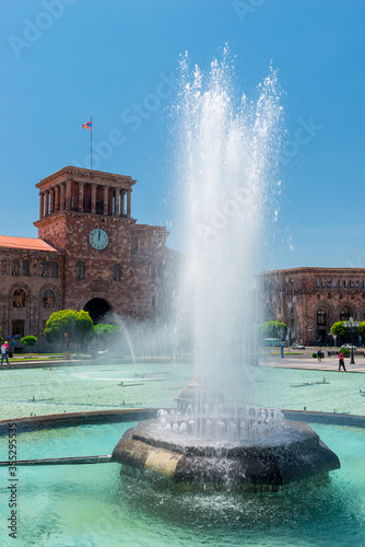Beautiful cityscape in the center of Yerevan, Republic Square tourist place in the city center
