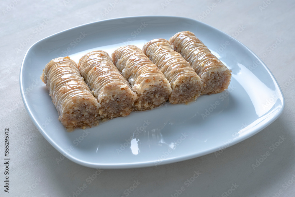Baklava, traditional turkish pastry. baklava with walnut. turkish deserts. healthy food