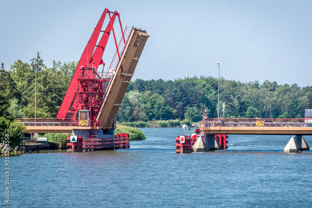 Bascule bridge over Dziwna strait in Dziwnow town in north western Poland situated on the Baltic Sea coast, Poland