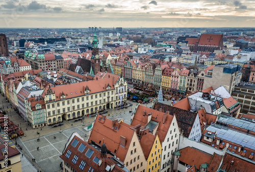 View from tower of St Elisabeth Church on historic part of Wroclaw, Poland