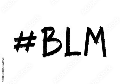 Vector illustration of hand drawn hashtag, quote Black Lives Matter abbreviation on white background. Typography poster against discrimination African people and police violence. Stop racism concept.