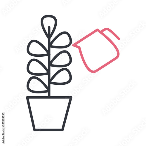 Plant inside pot and water can line style icon vector design