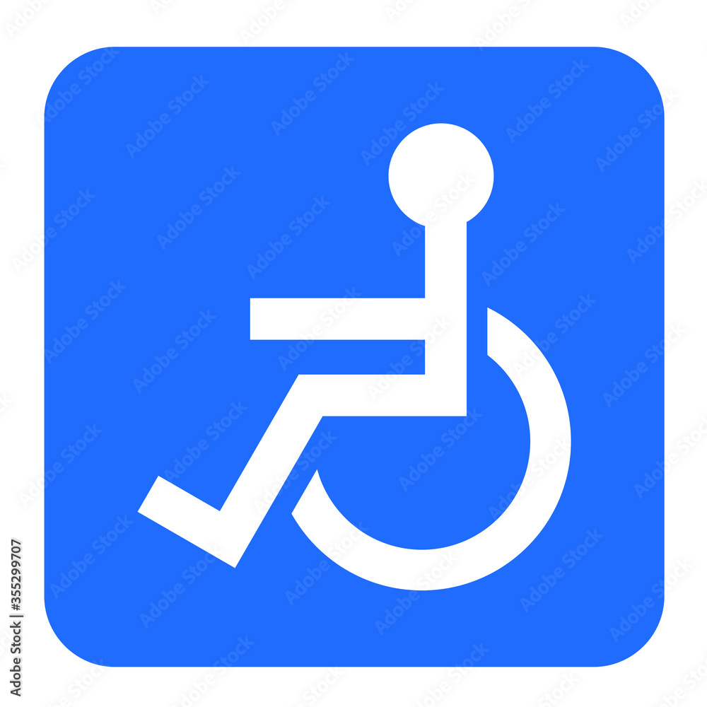 Disabled sign wheelchair vector icon isolated on blue background. Disabled sign wheelchair vector icon isolated on blue background.