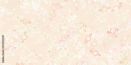 Light Pink, Green vector pattern with feminism elements.