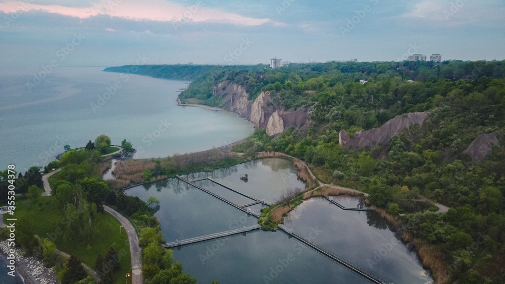 Aerial View of Cliffs and Waterfront in Toronto, Ontario